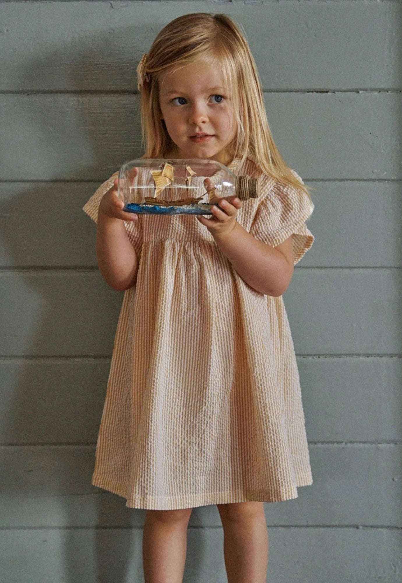 nature baby - bonnie dress - golden stripe