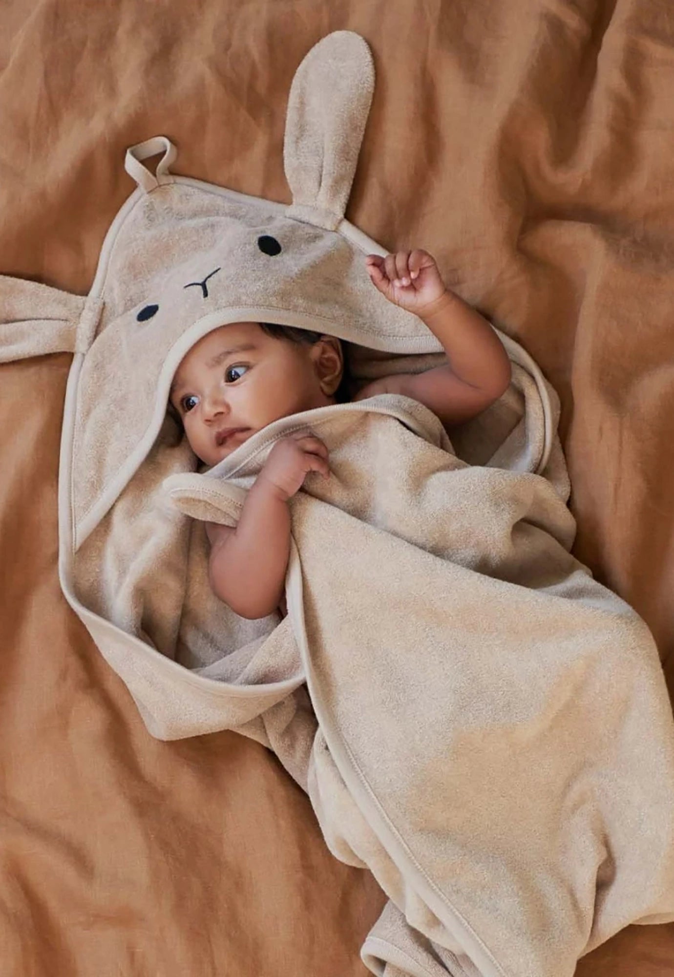 nature baby - bunny hooded towel - nougat