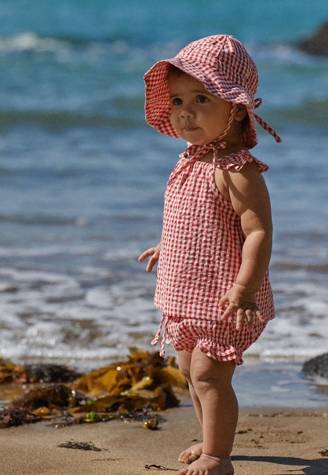 nature baby - gingham sunhat - red check