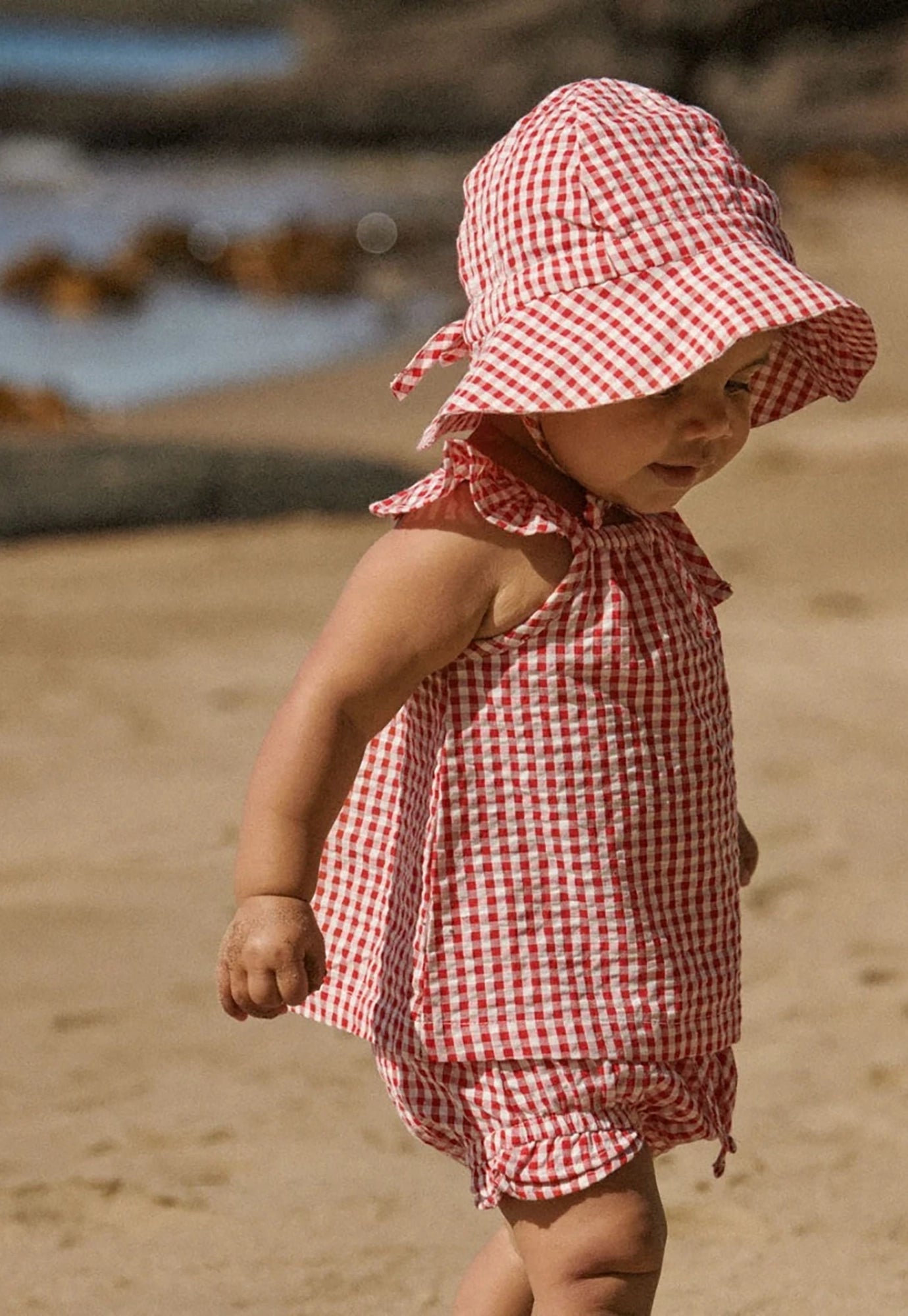 nature baby - gingham sunhat - red check