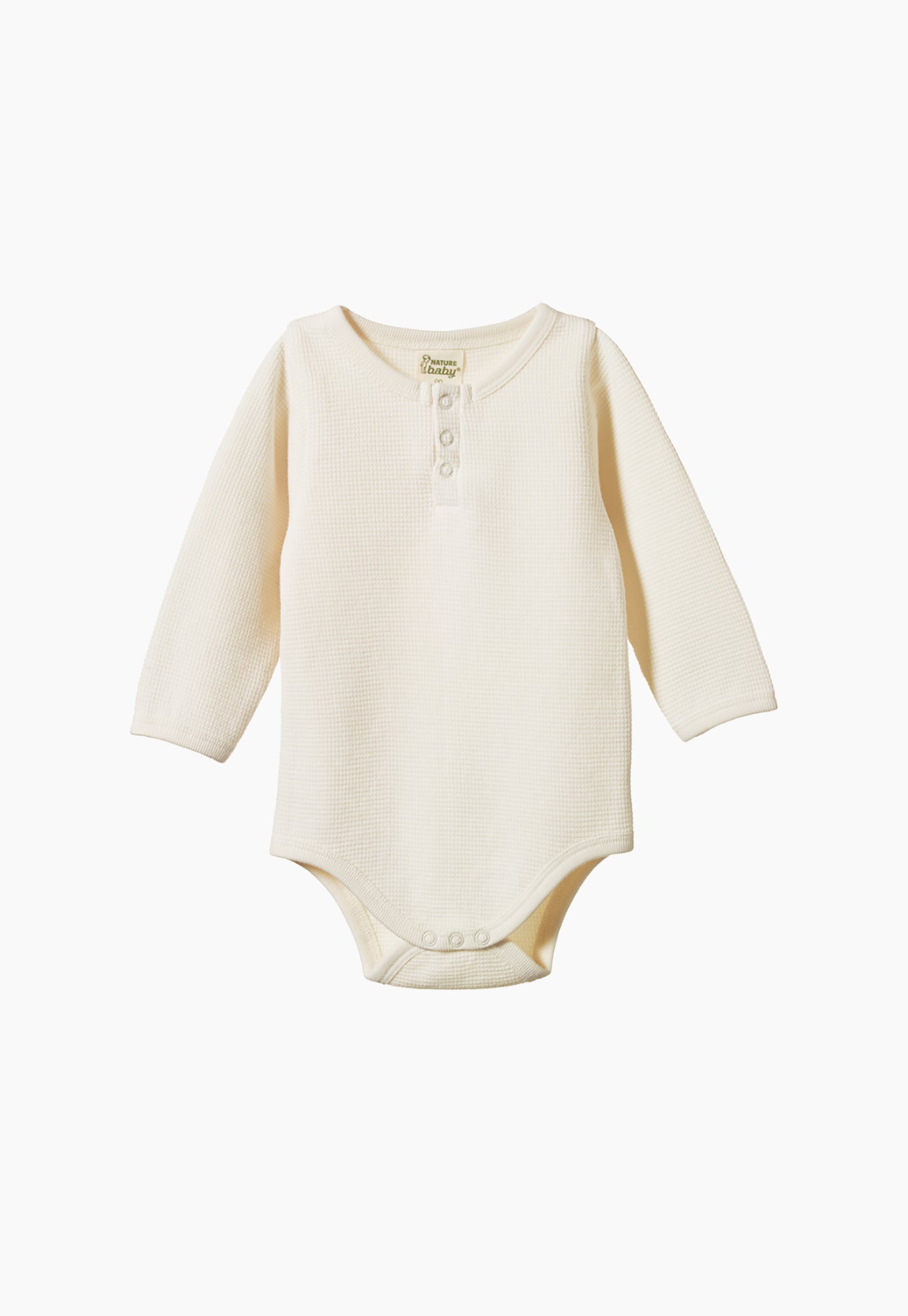 nature baby - henley waffle l/s bodysuit - natural
