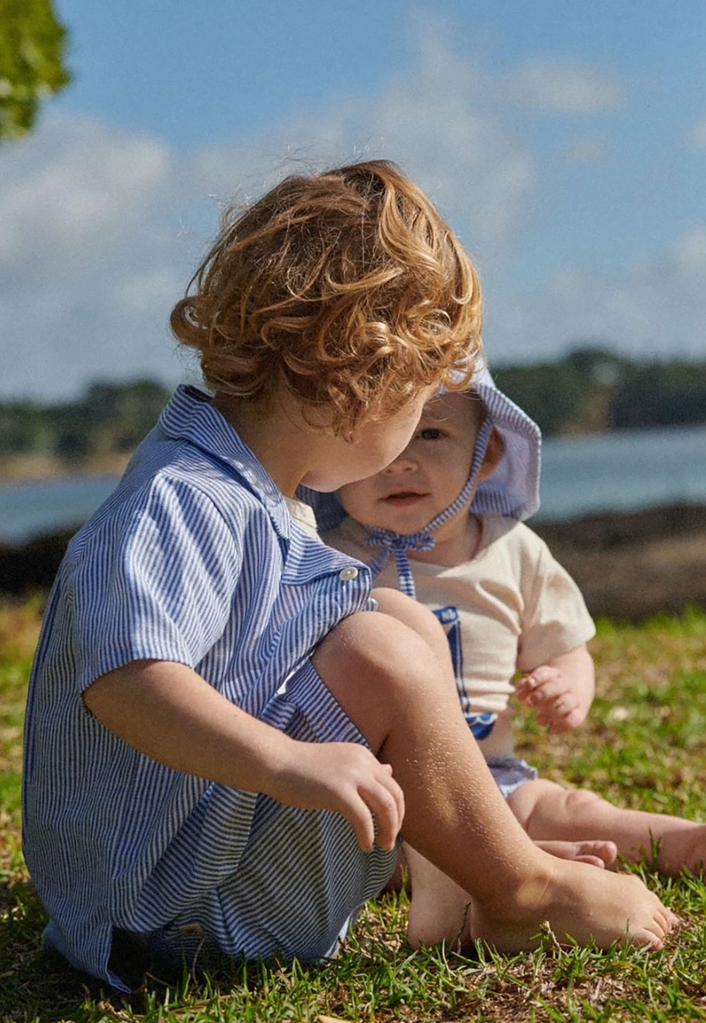 nature baby - james shorts linen - blue stripe