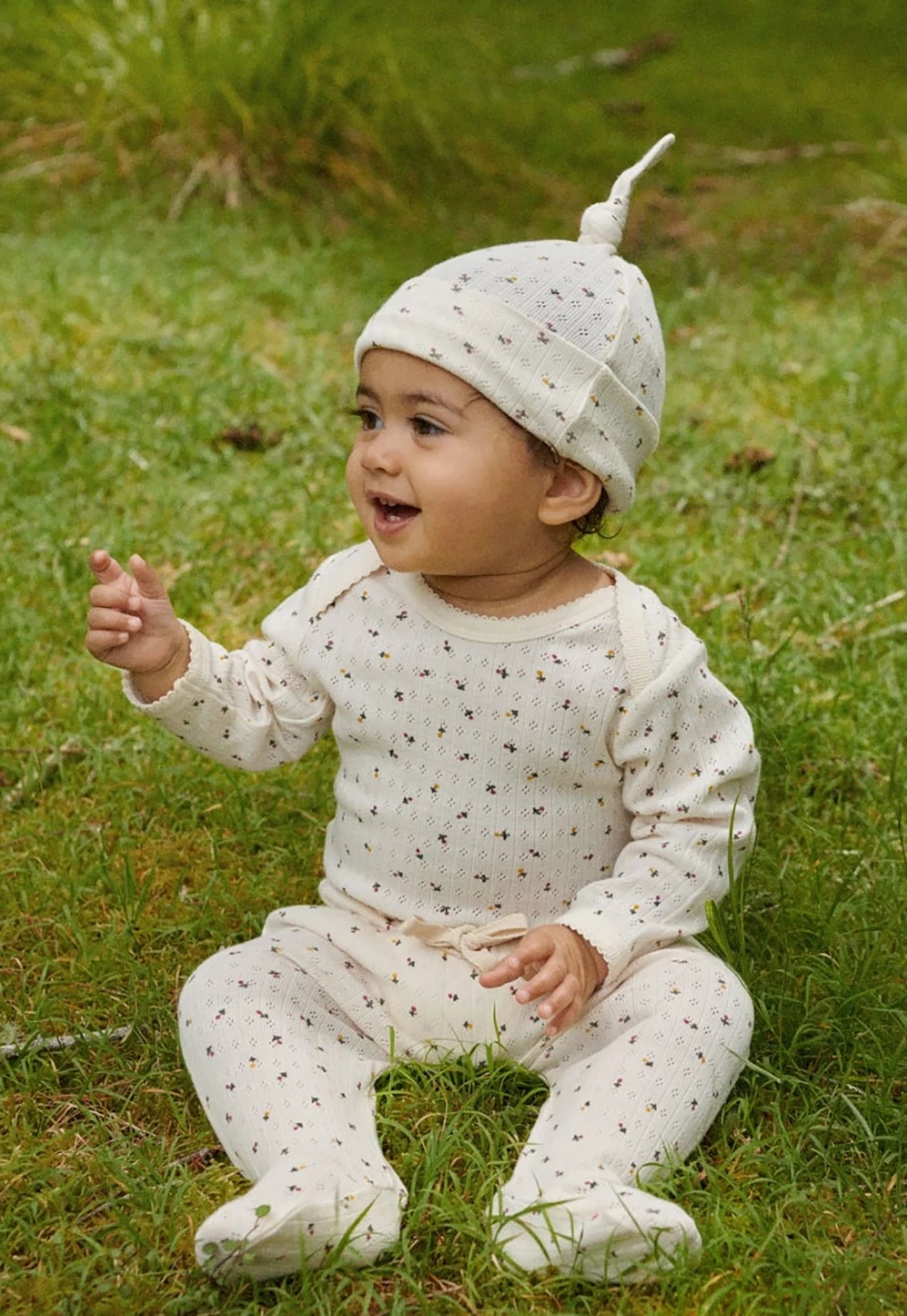nature baby - long sleeve bodysuit pointelle - aster floral print