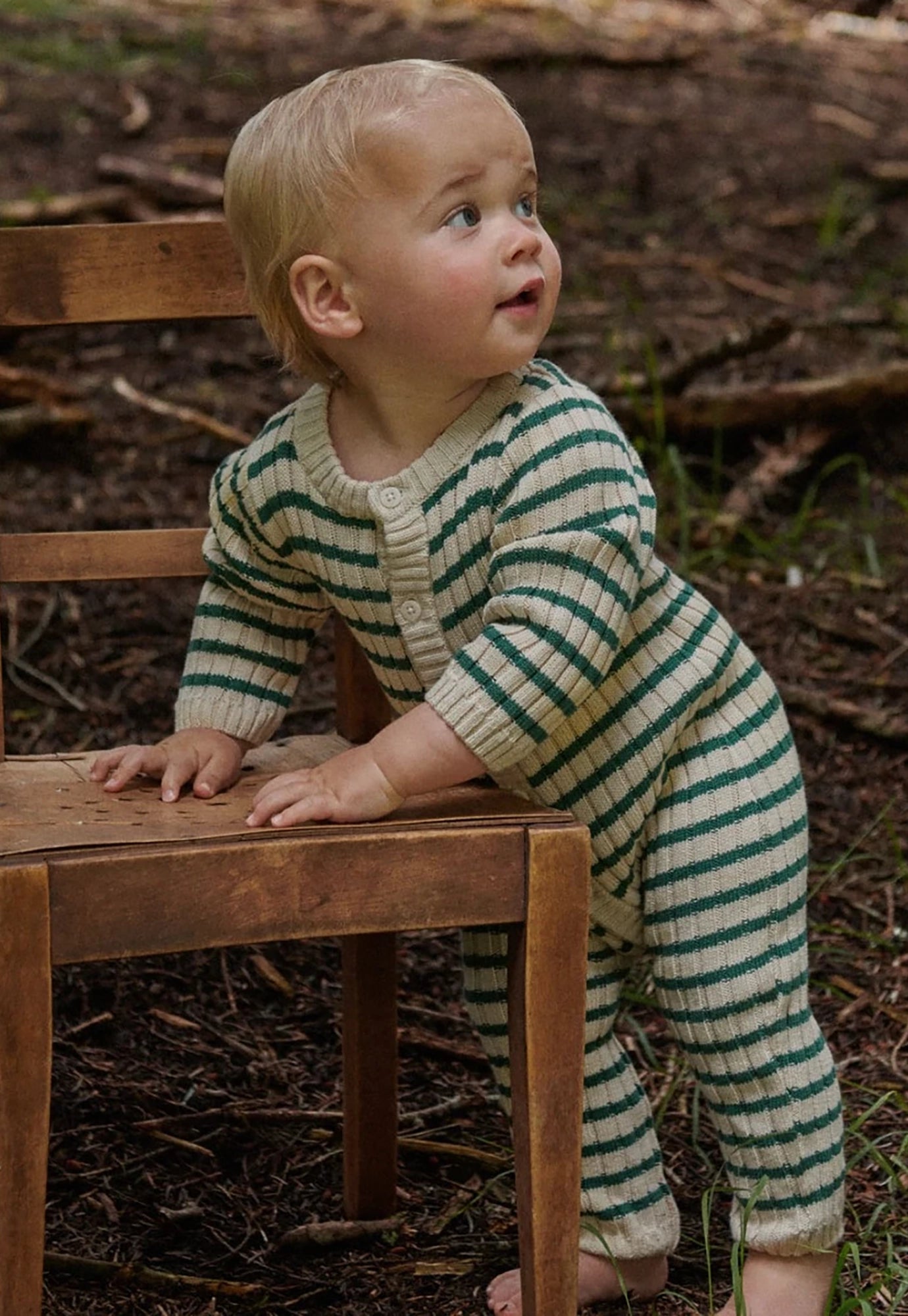 nature baby - lou suit cotton knit - pine sailor stripe