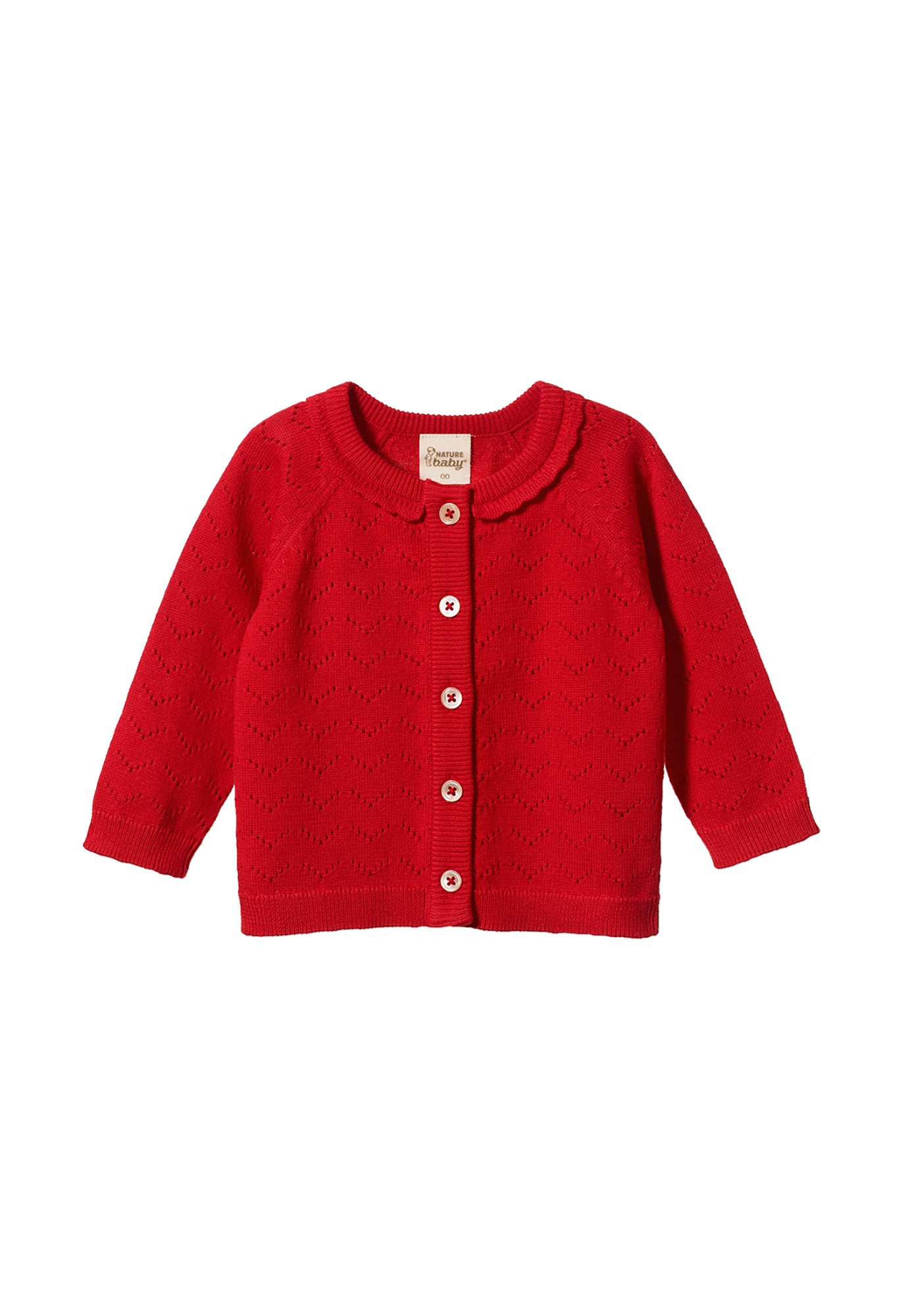 nature baby - piper cardigan - raspberry red pointelle