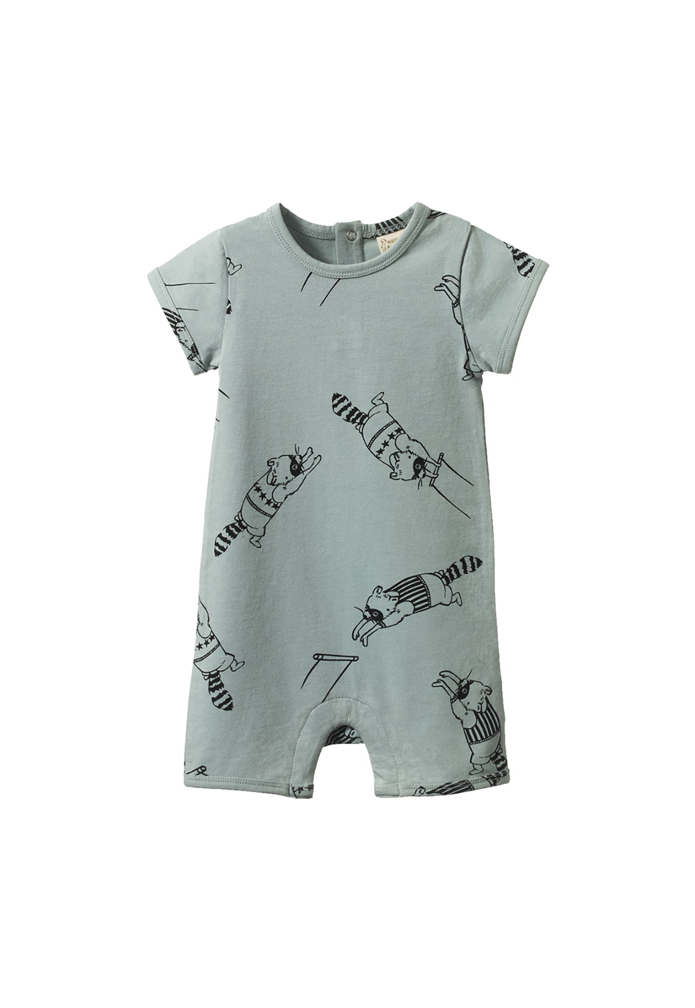 nature baby - short sleeve quincy romper - raccoon rhapsody