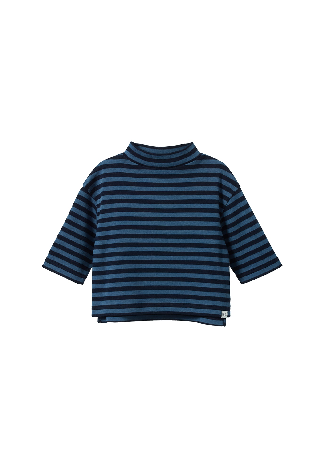 nature baby - turtle neck - navy teal sea stripe