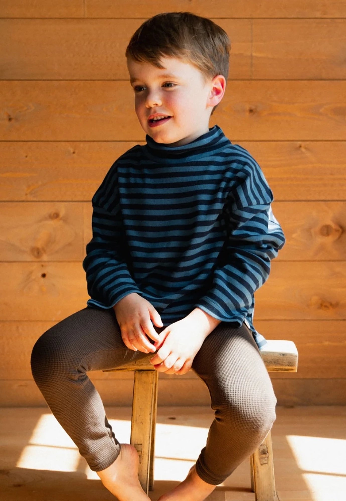 nature baby - turtle neck - navy teal sea stripe