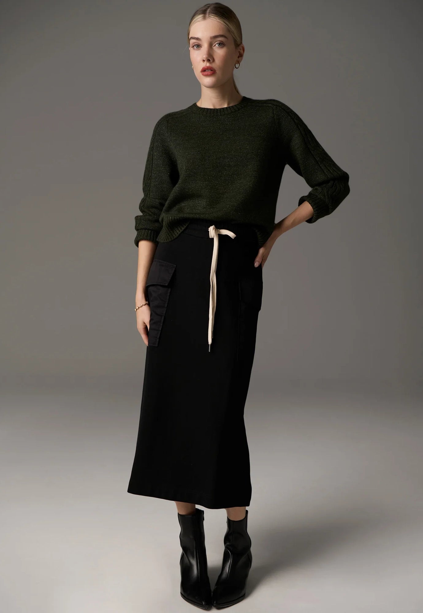 pol - bennet lurex cable knit - khaki