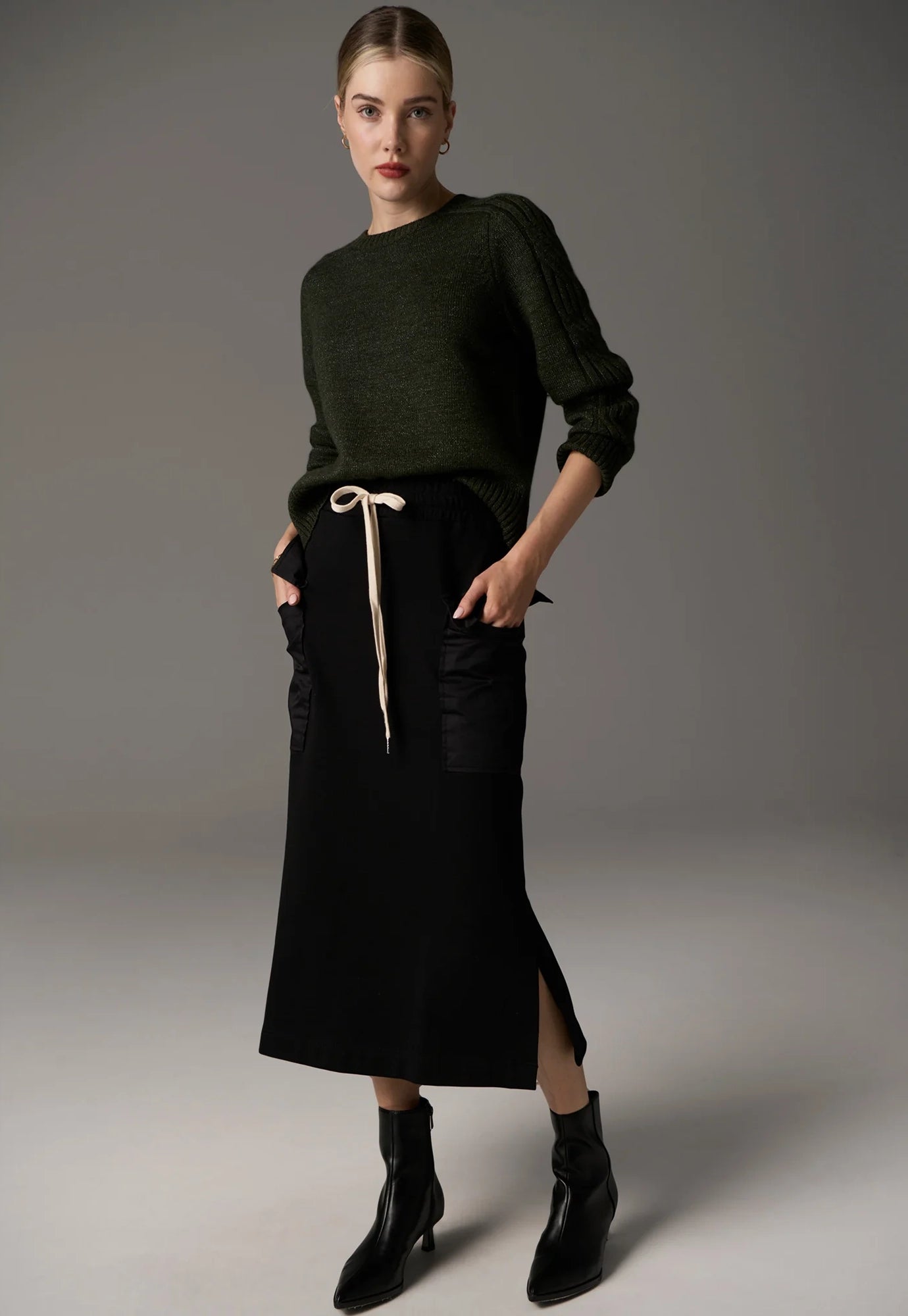 pol - bennet lurex cable knit - khaki