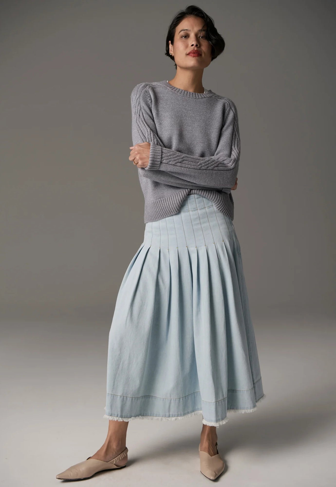 pol - bennet lurex cable knit - silver