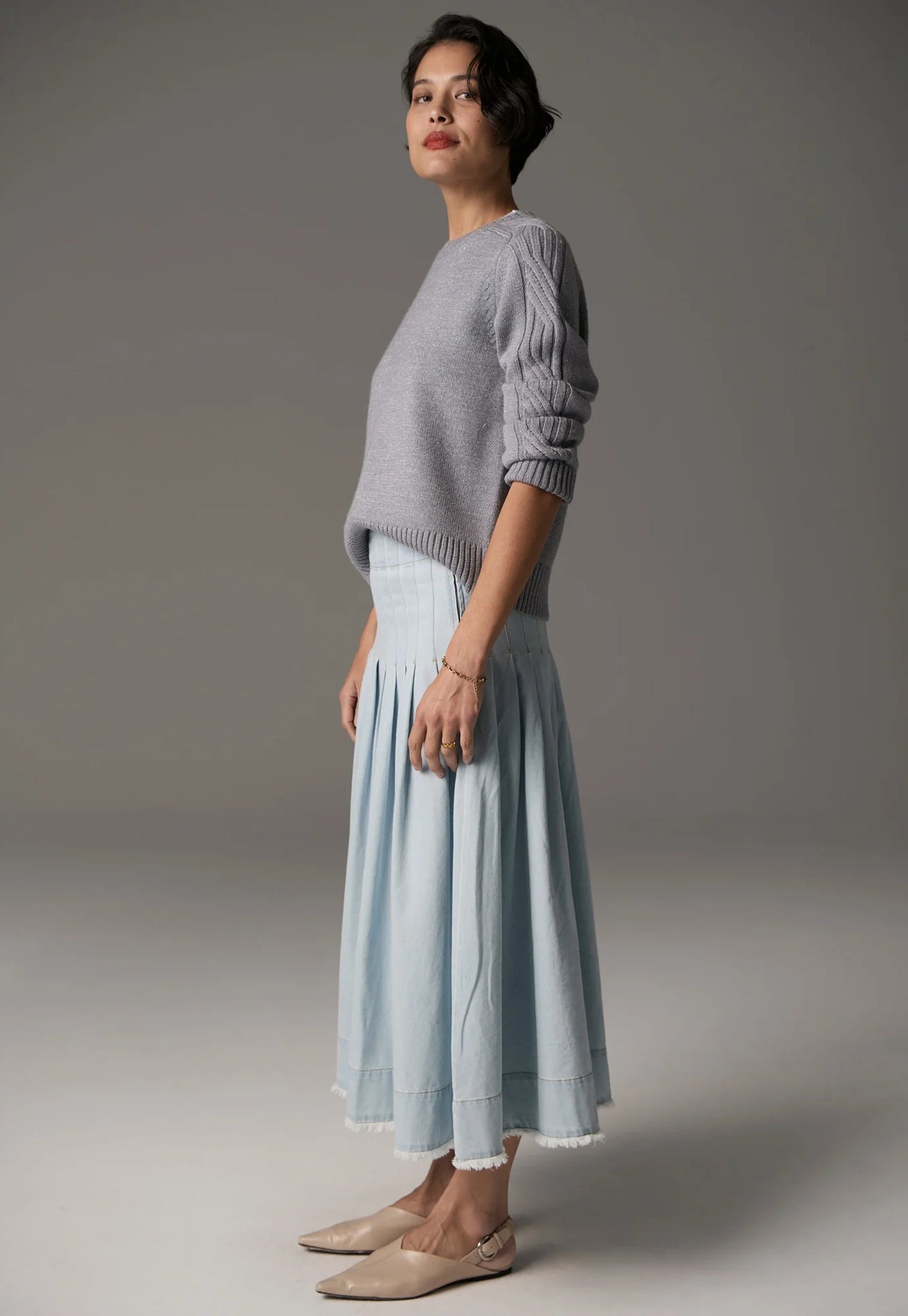 pol - bennet lurex cable knit - silver