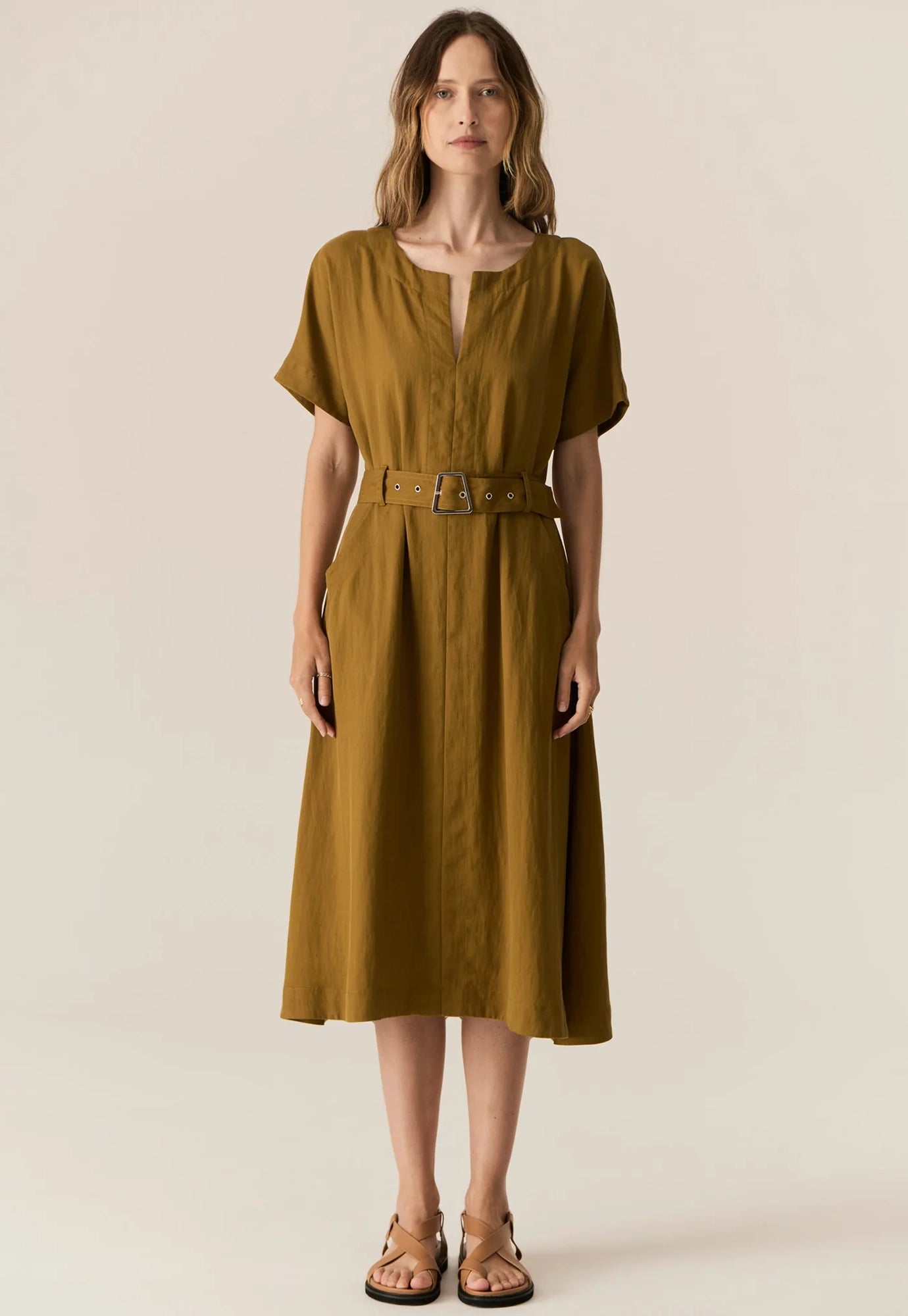 pol - faire belt dress - khaki
