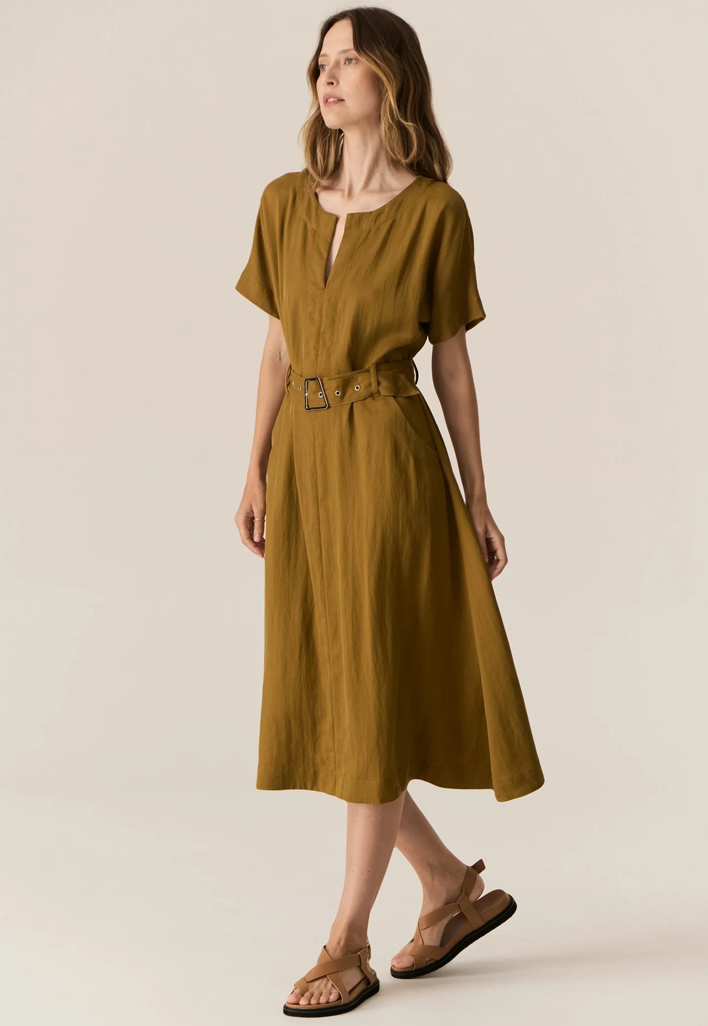 pol - faire belt dress - khaki