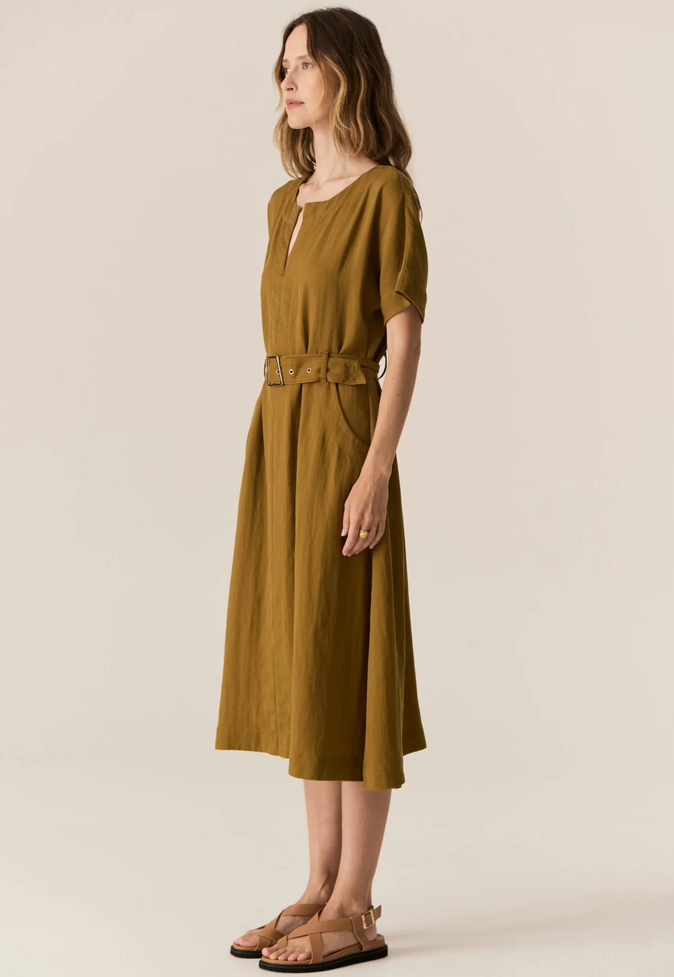 pol - faire belt dress - khaki