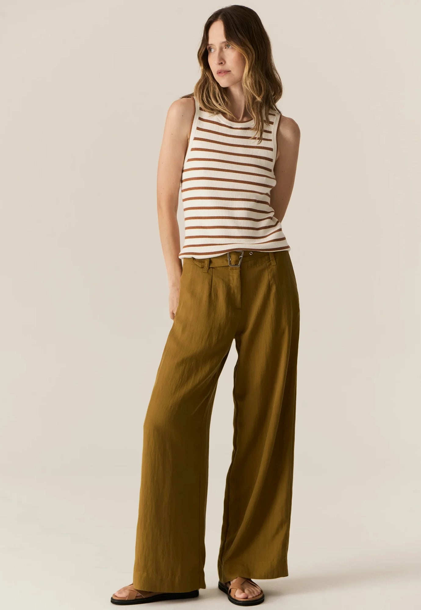 pol - faire belt pant - khaki