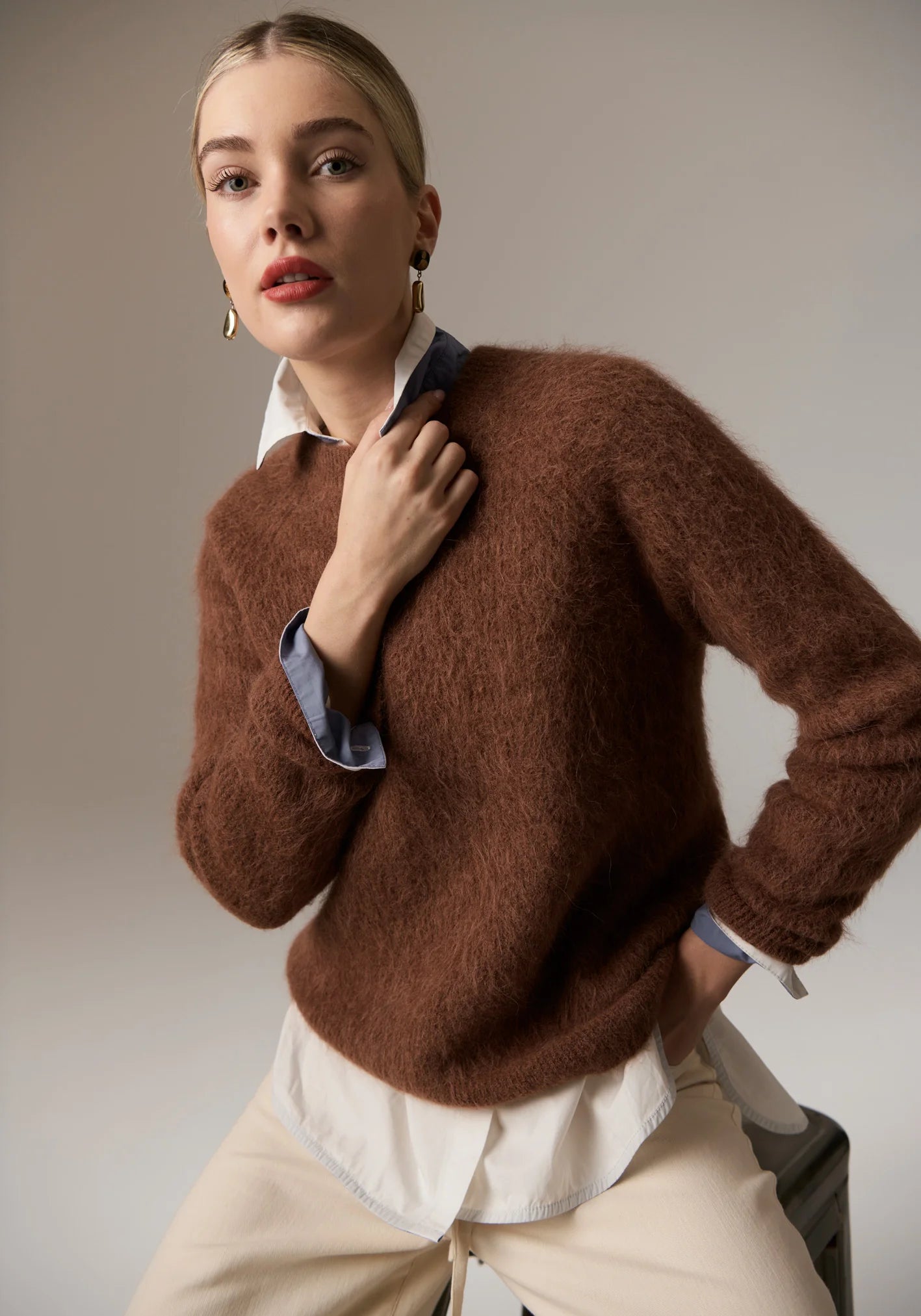 pol - finlay crew knit - rust