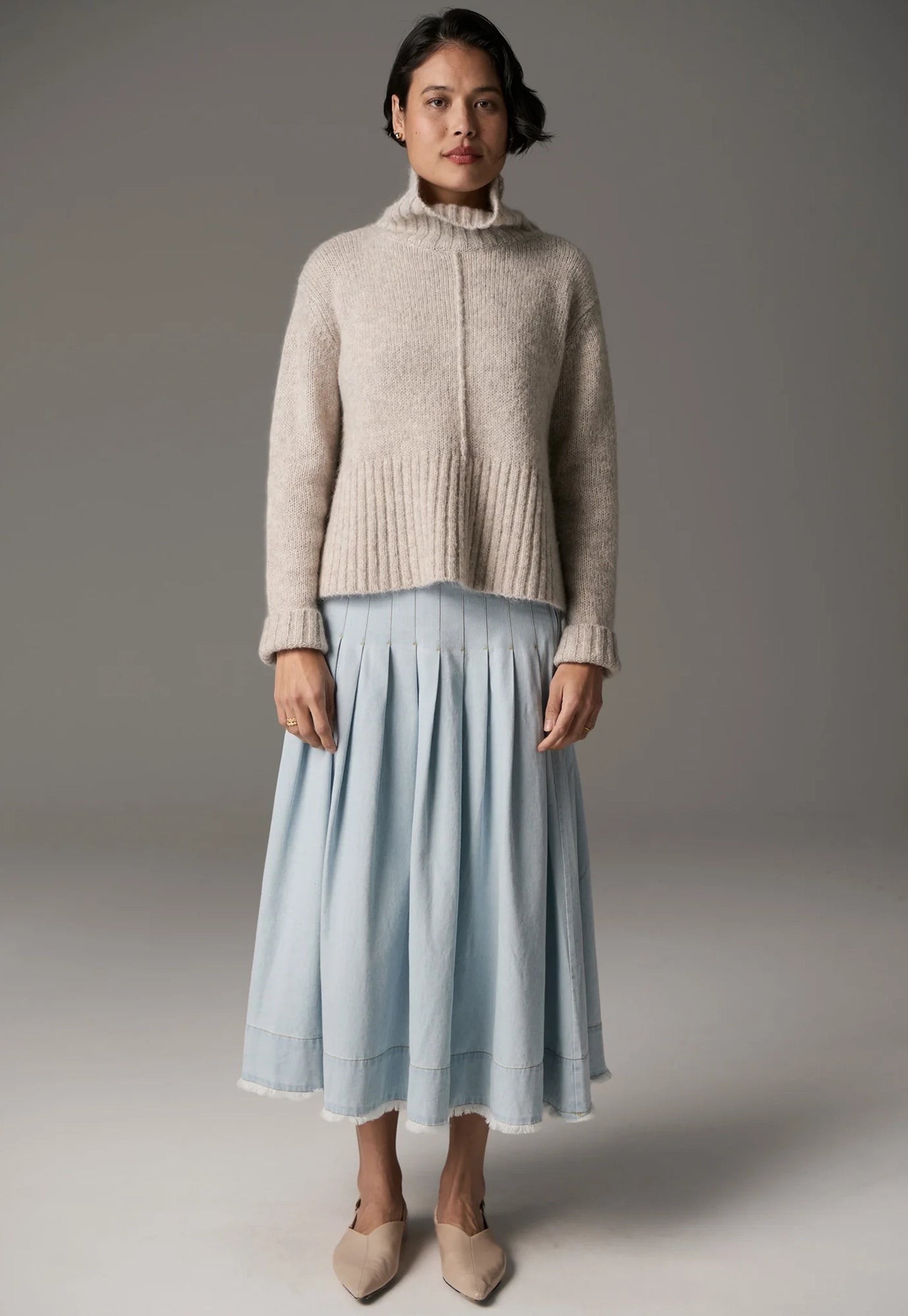 pol - grove high neck knit - stone