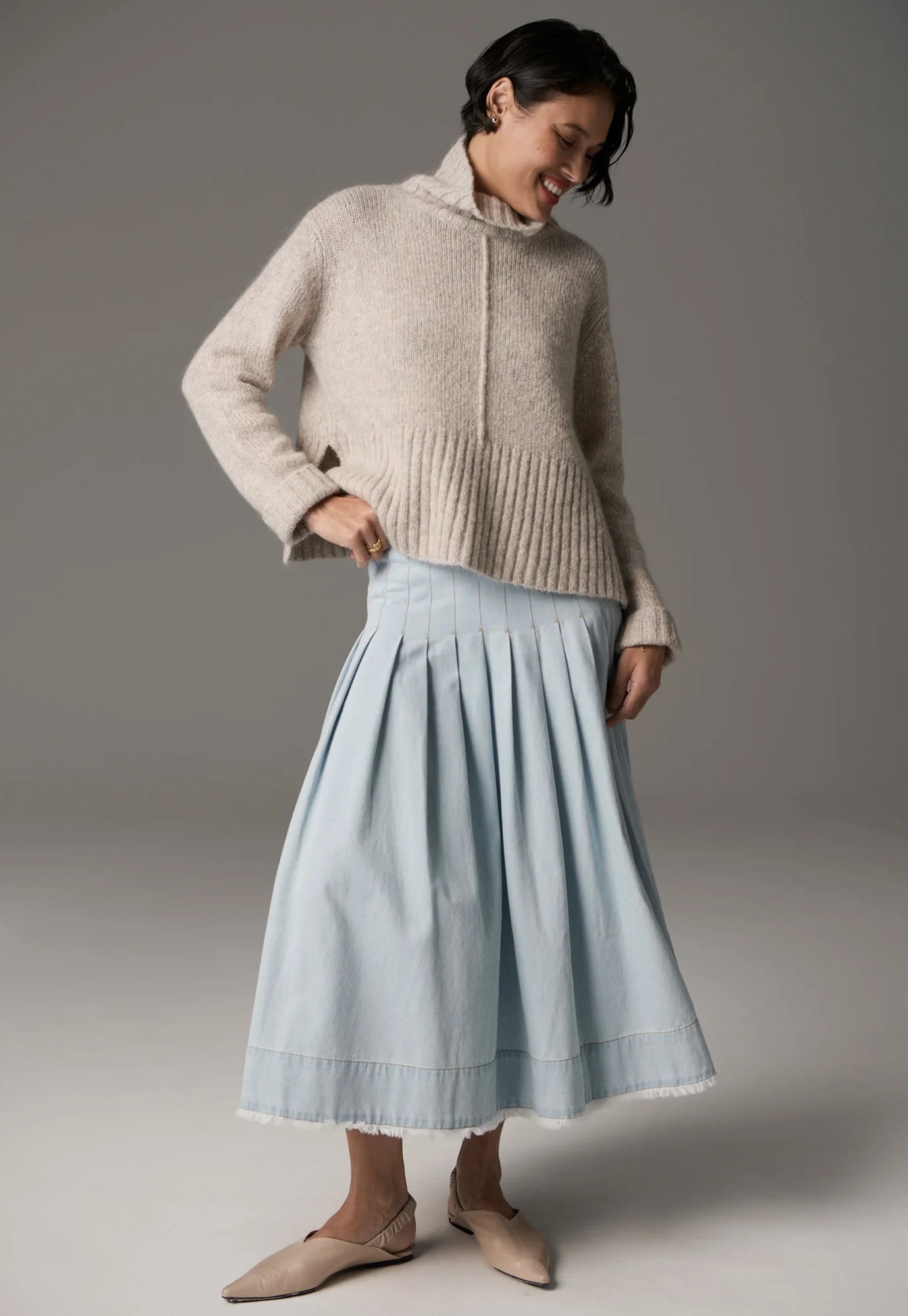 pol - grove high neck knit - stone