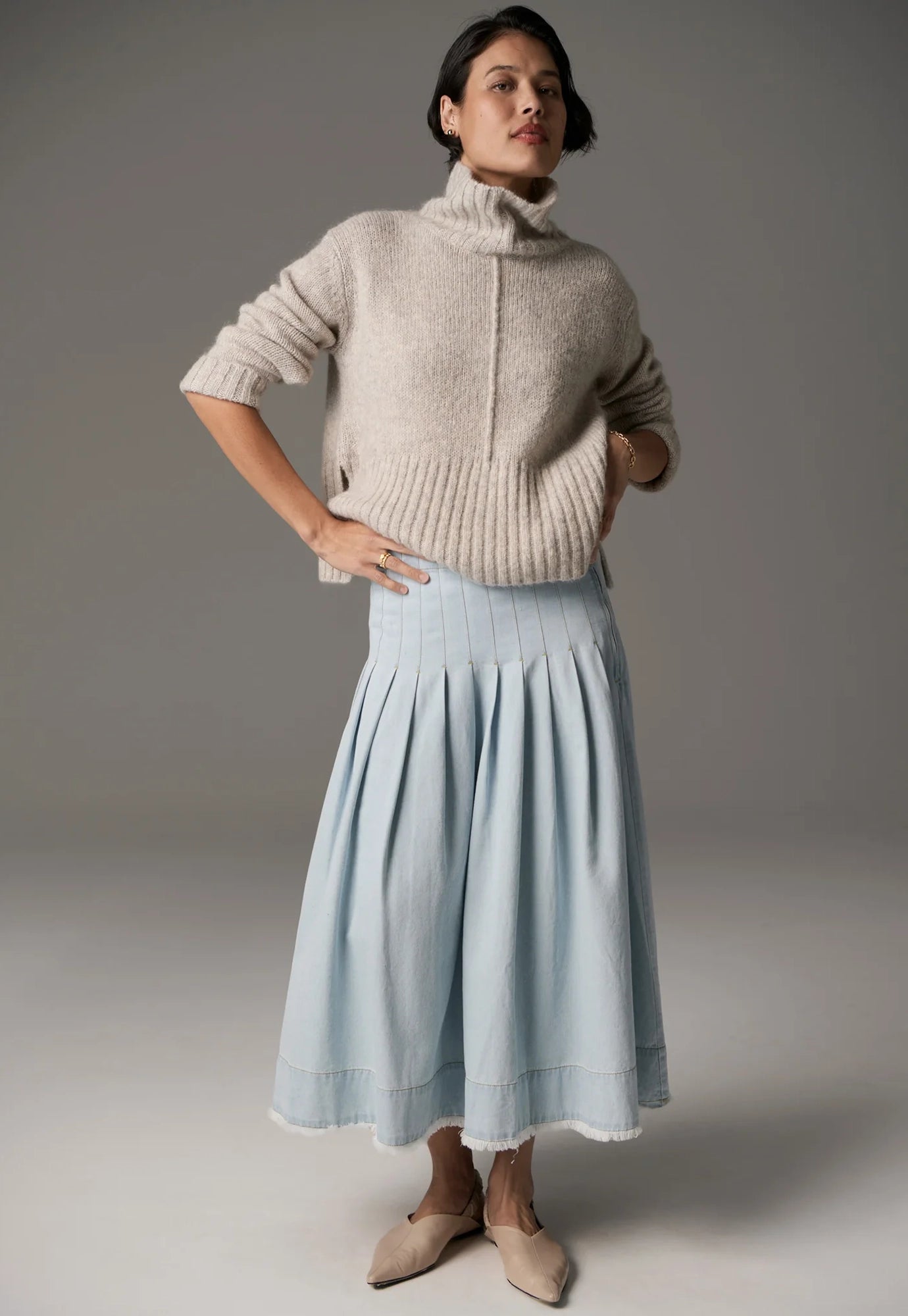 pol - grove high neck knit - stone