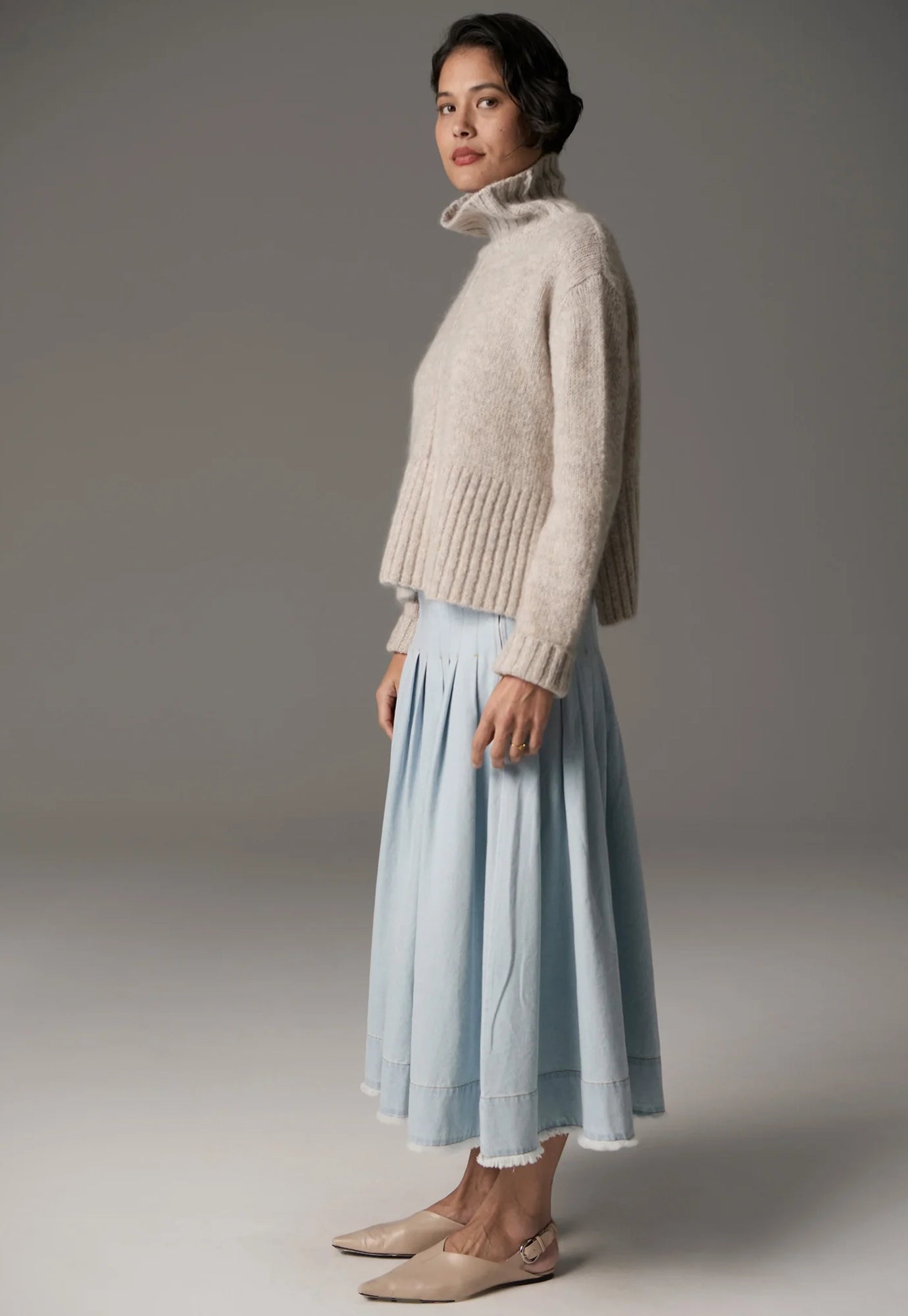pol - grove high neck knit - stone