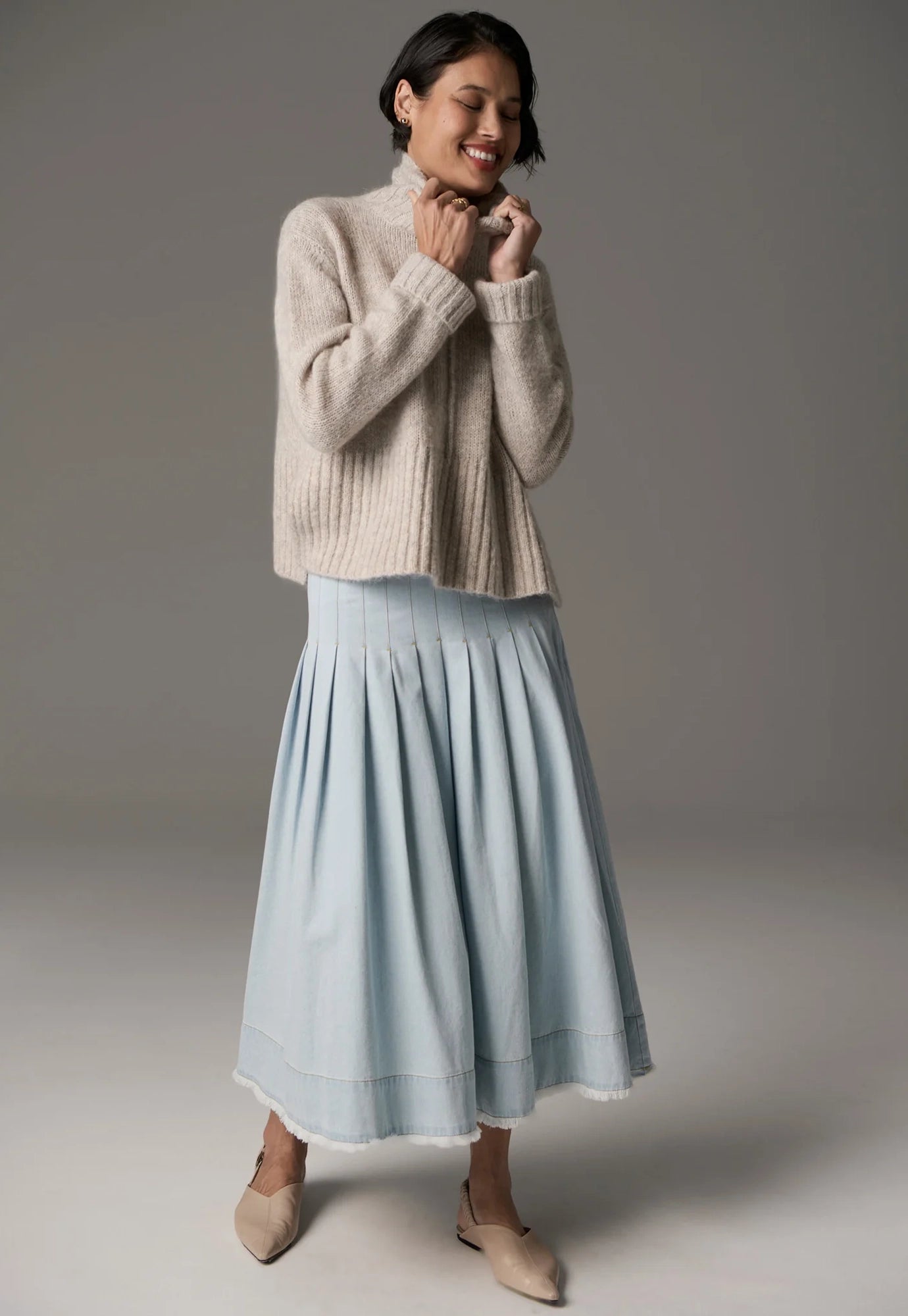 pol - grove high neck knit - stone