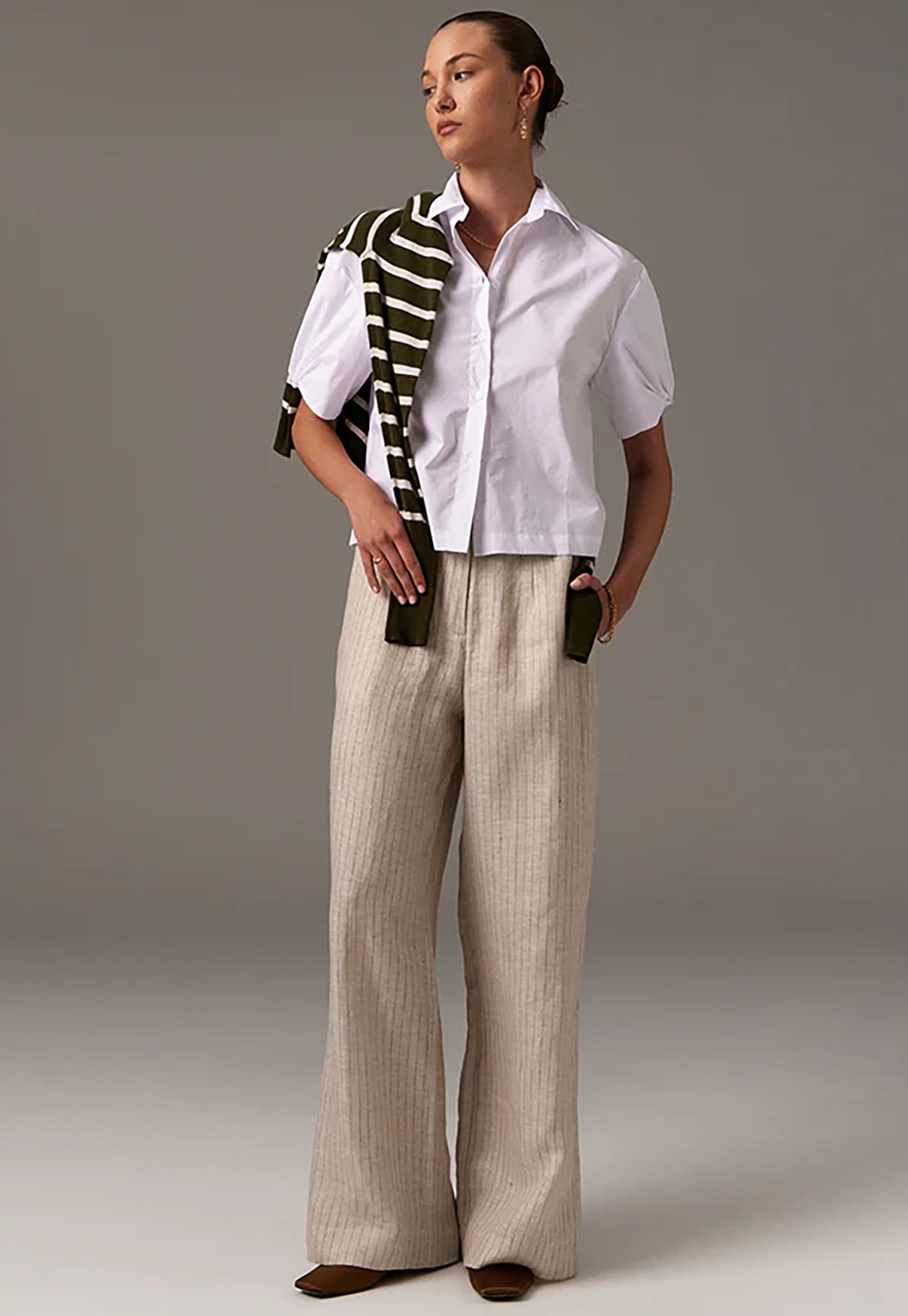 pol - liora knit - khaki/pebble stripe