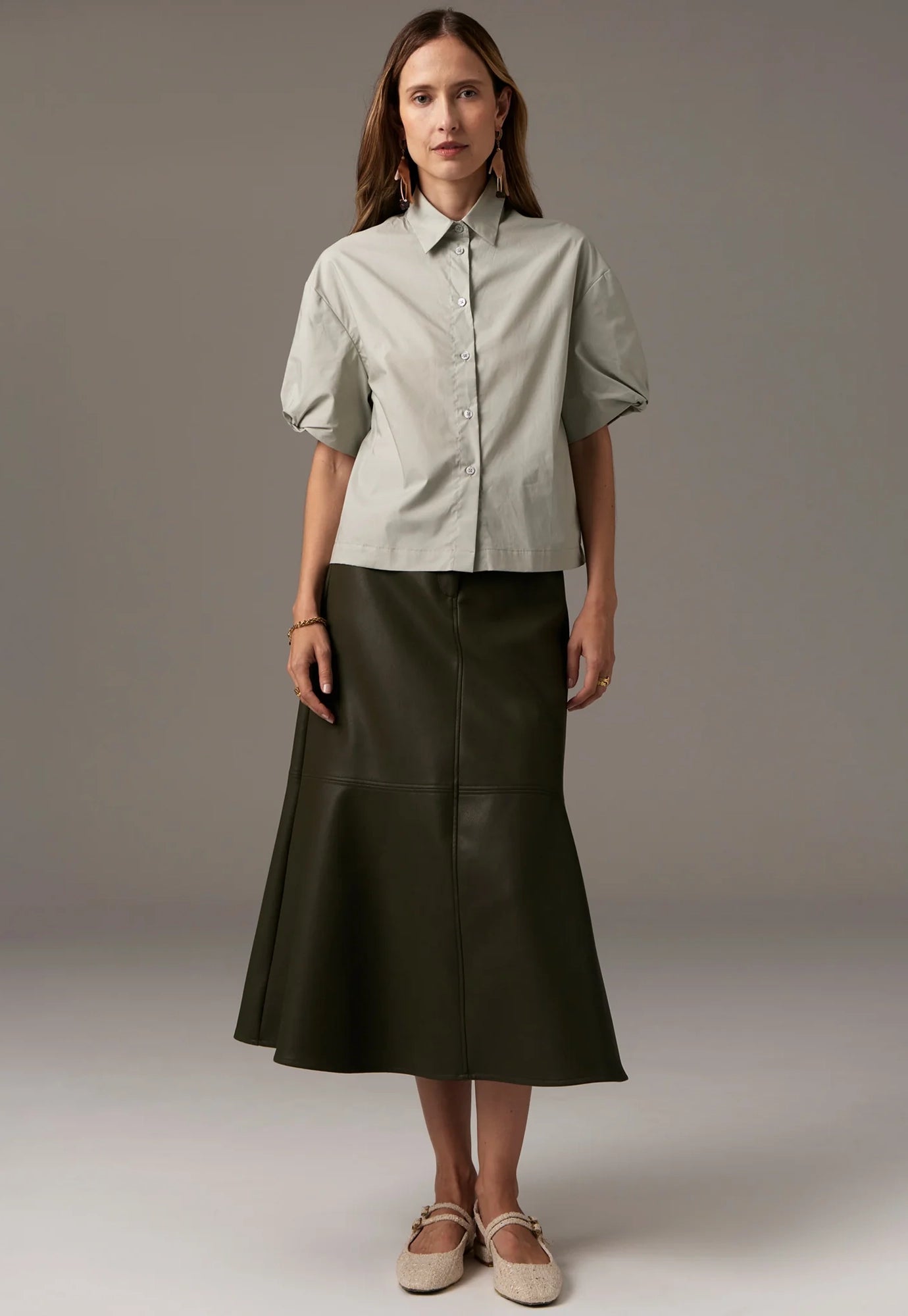 pol - louie cropped shirt - sage
