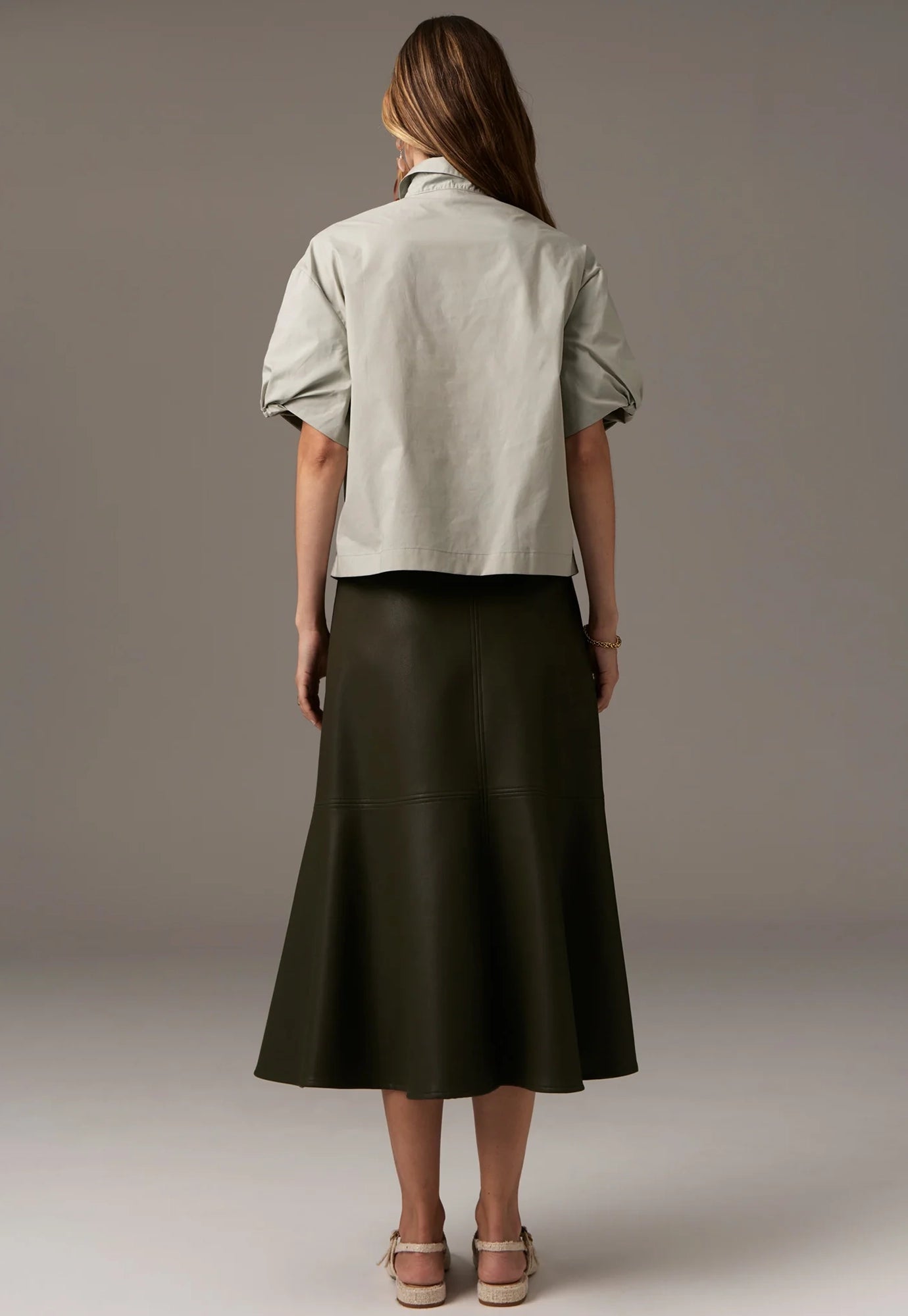 pol - louie cropped shirt - sage