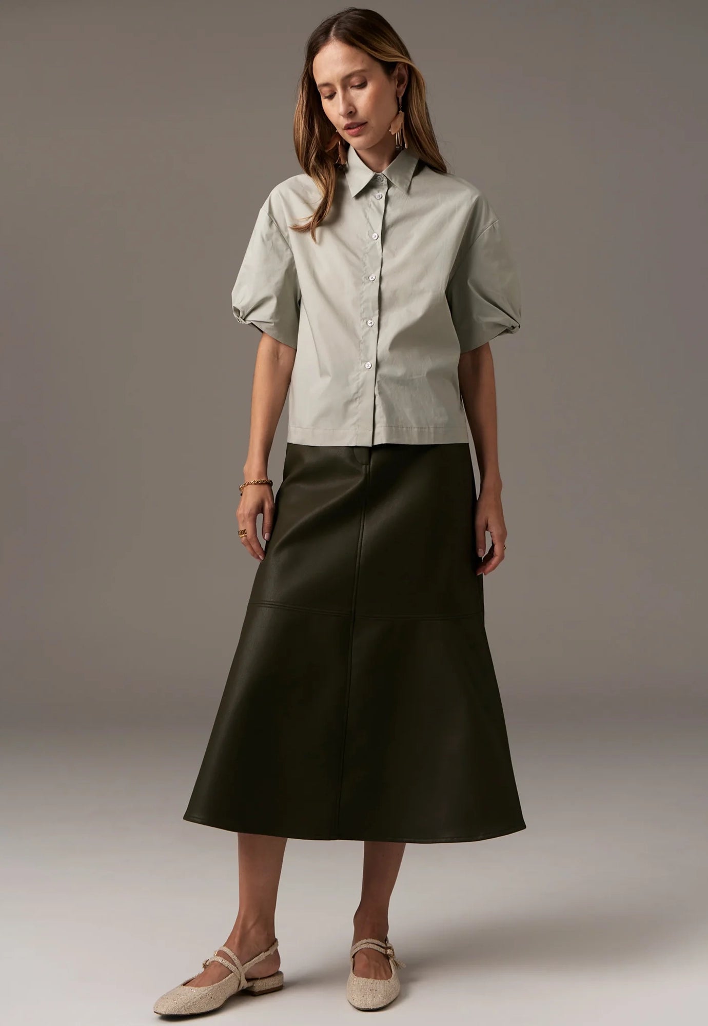pol - louie cropped shirt - sage