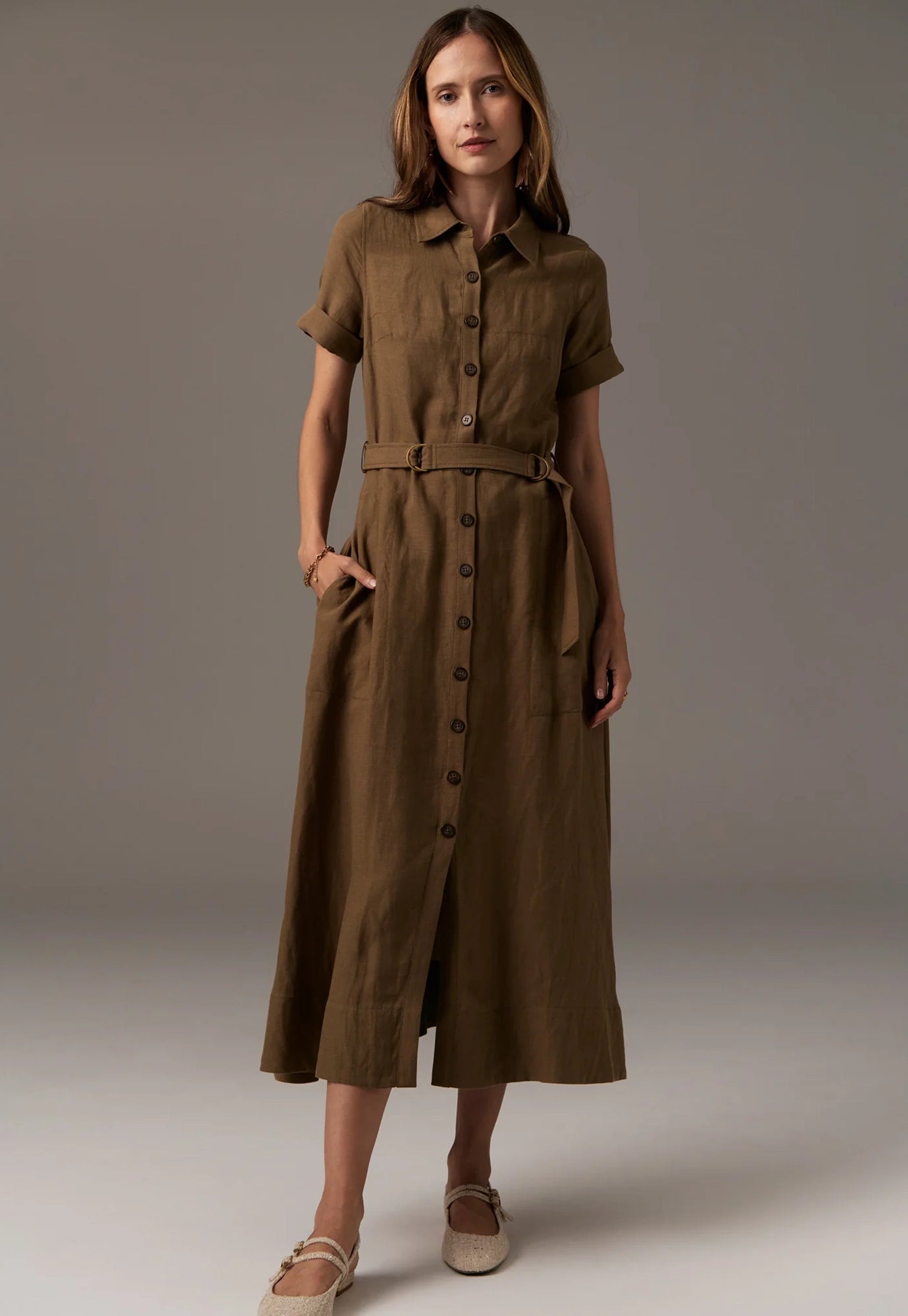 pol - riley shirt dress - khaki