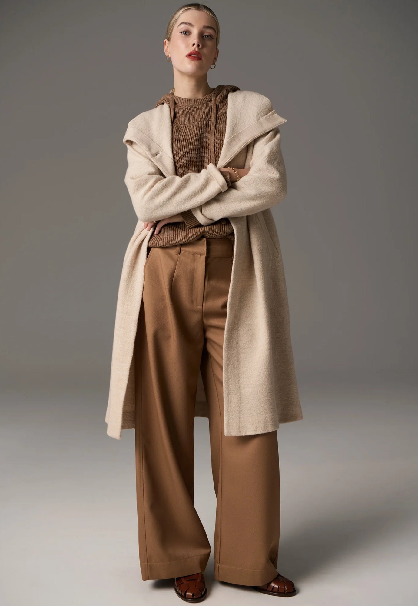 pol - ruben draped coat - pebble