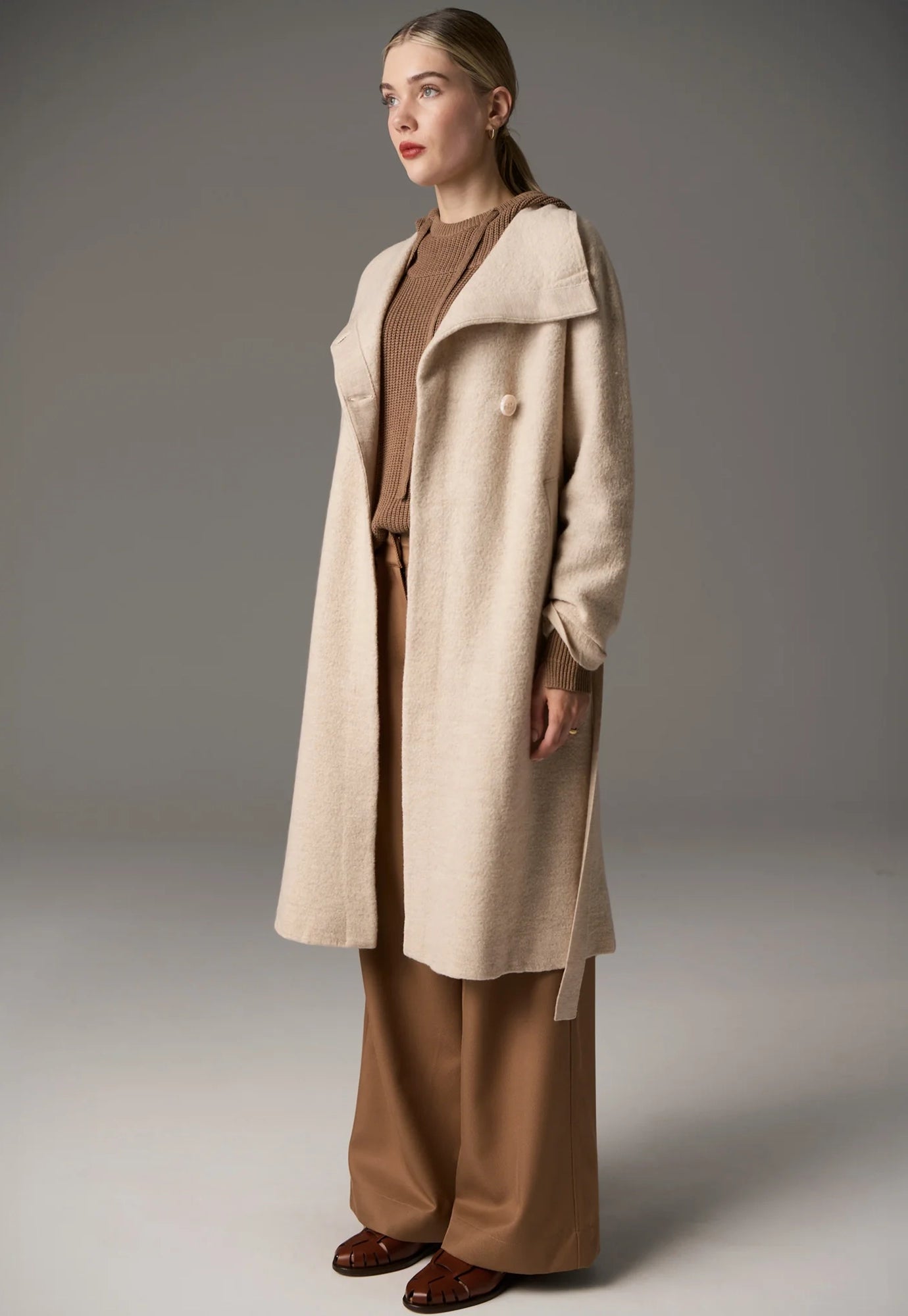 pol - ruben draped coat - pebble