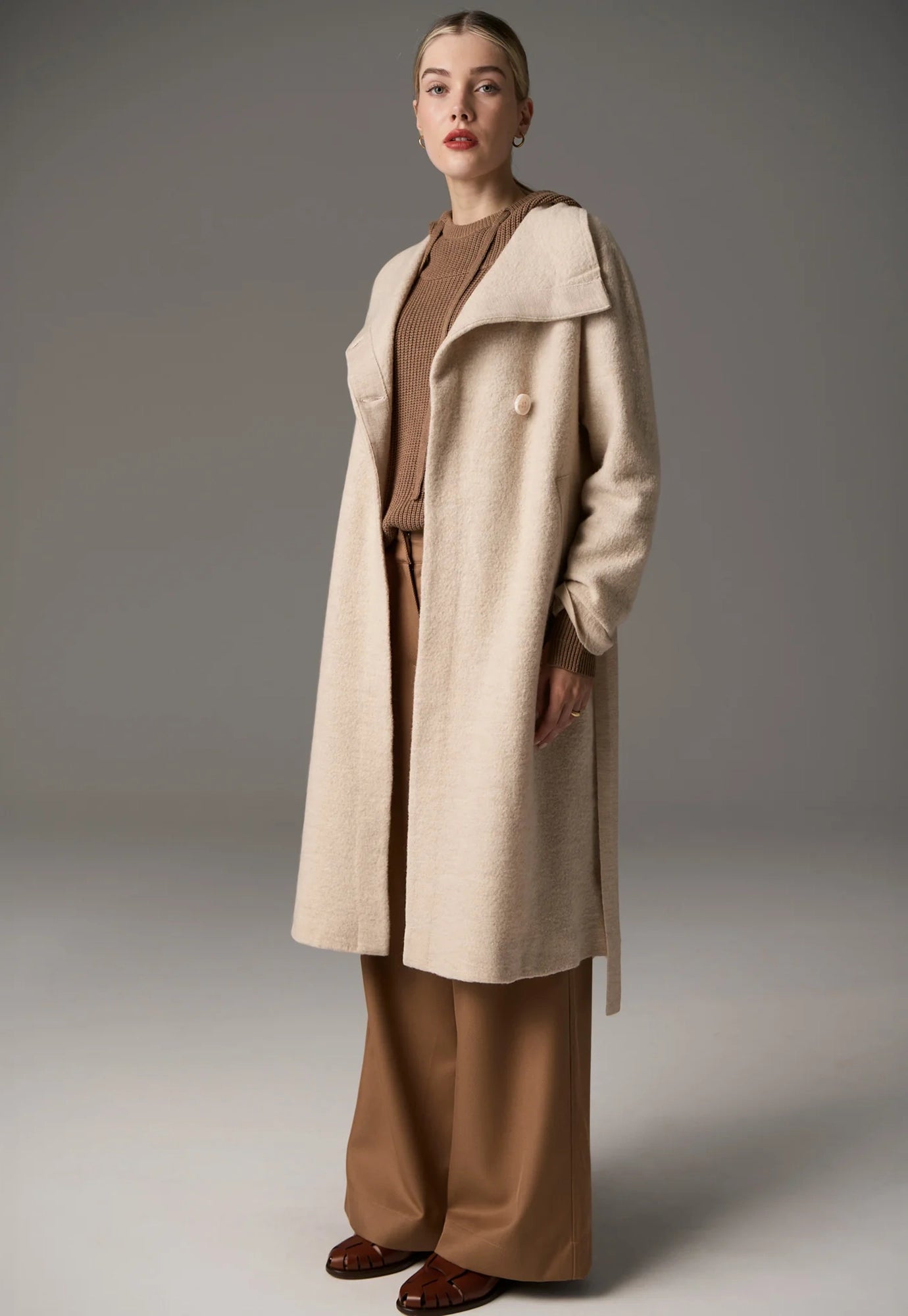 pol - ruben draped coat - pebble