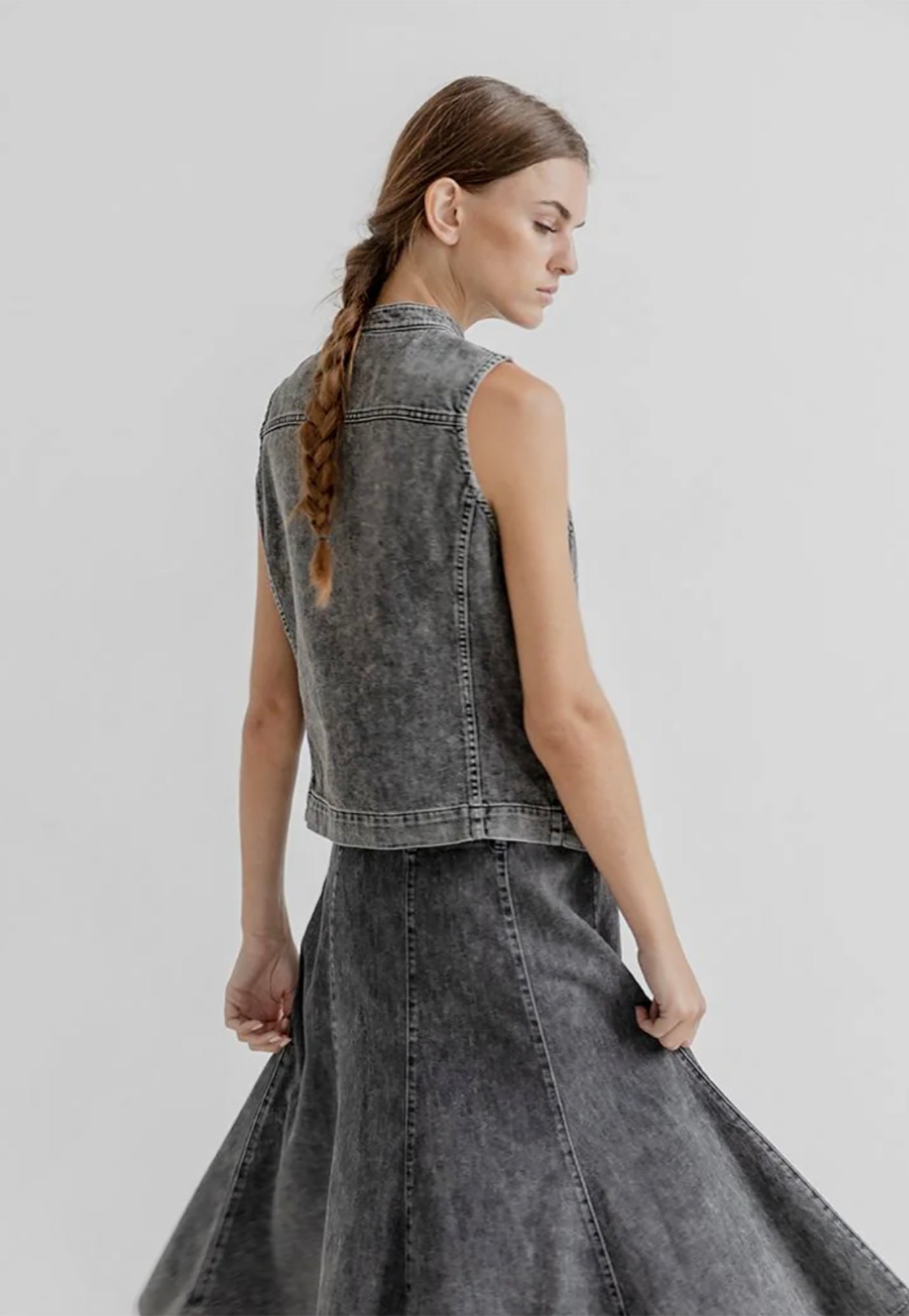 project aj117 - passion denim waistcoat - dusky grey