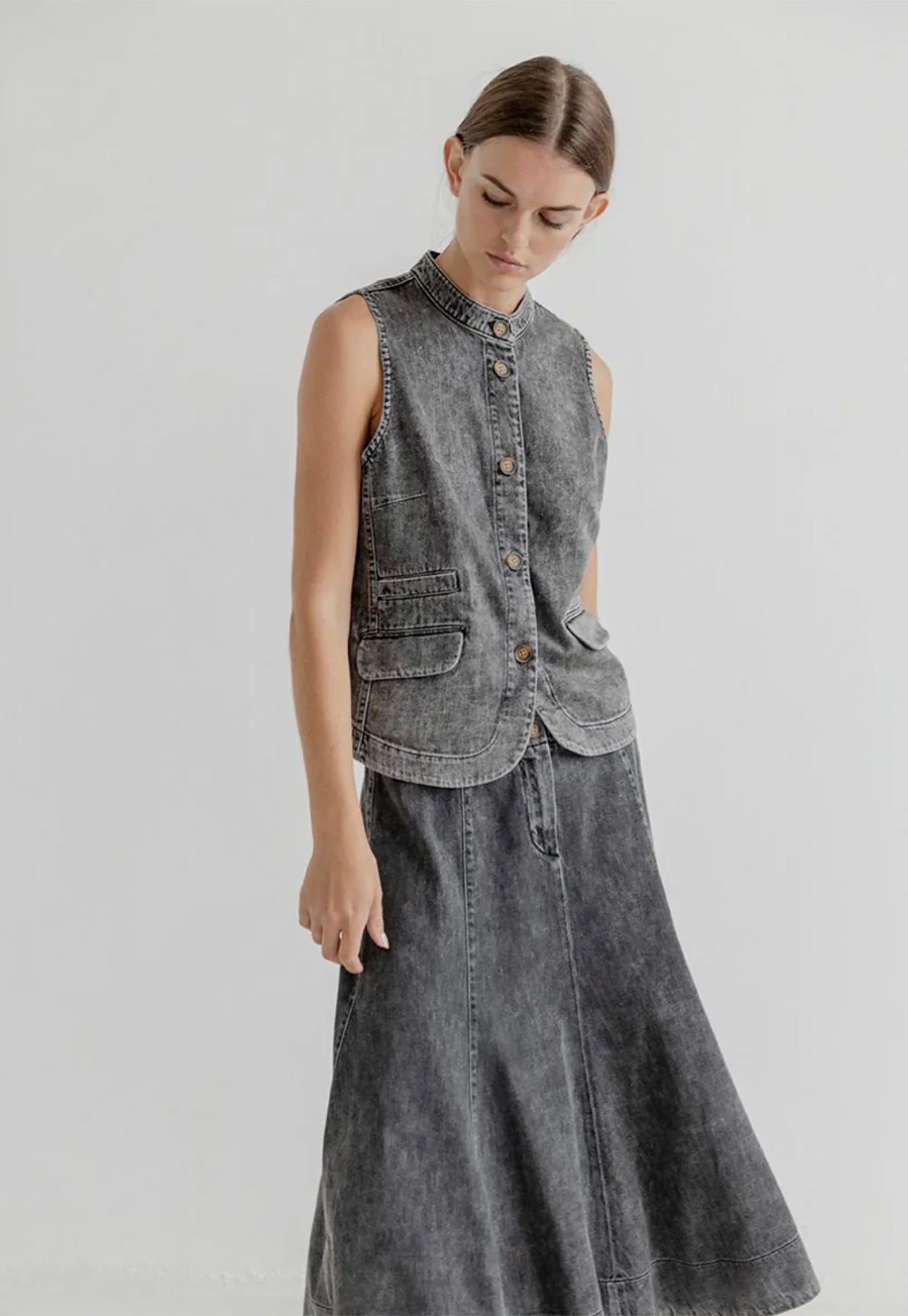 project aj117 - passion denim waistcoat - dusky grey