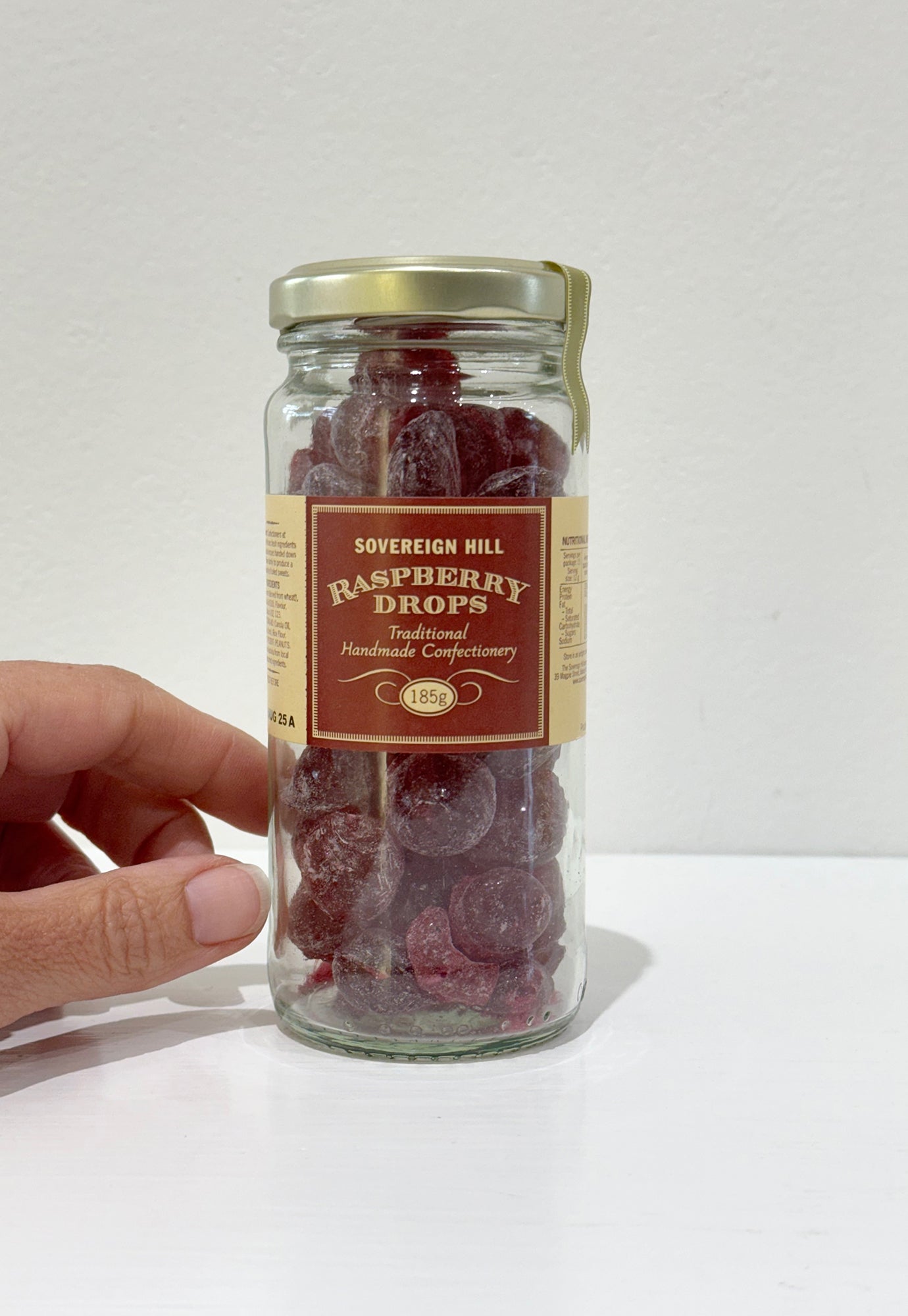 sovereign hill confectionery - raspberry drops 185g