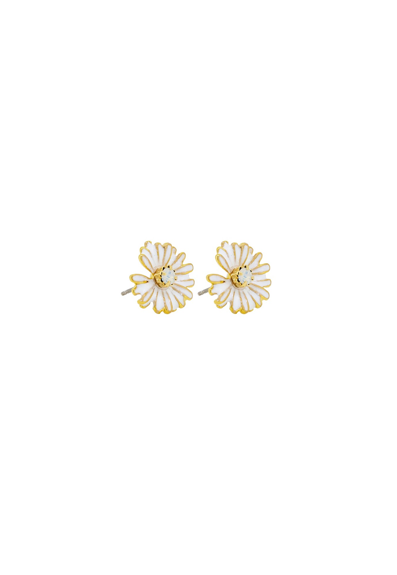 tiger tree - white enamel daisy & crystal earring