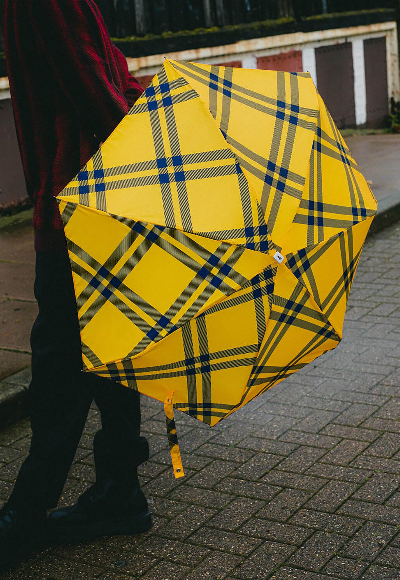 anatole - finsbury micro-umbrella - yellow & navy tweed