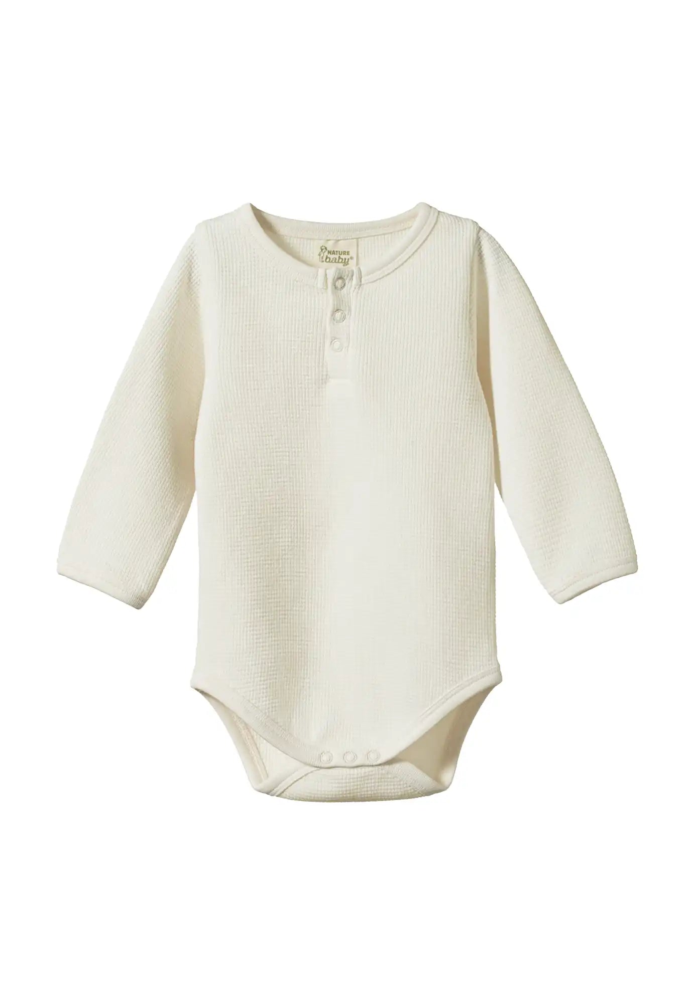 nature baby - henley waffle bodysuit - natural